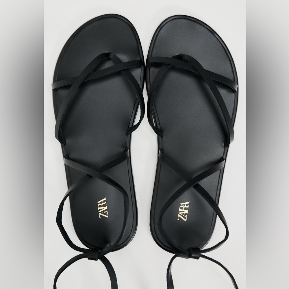 ZARA Lace Up Leather Sandals Worn Once